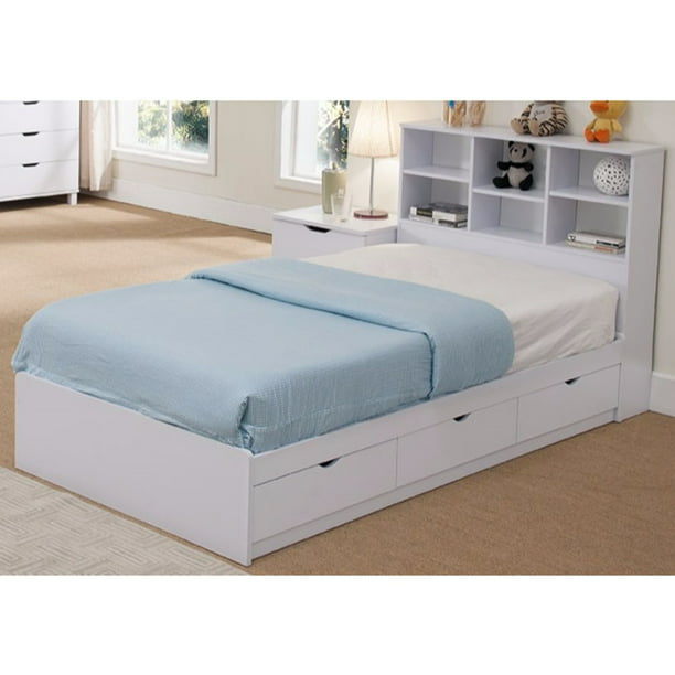 Sophisticated Snow White Finish Twin, Platform Bed With Drawers Twin Size