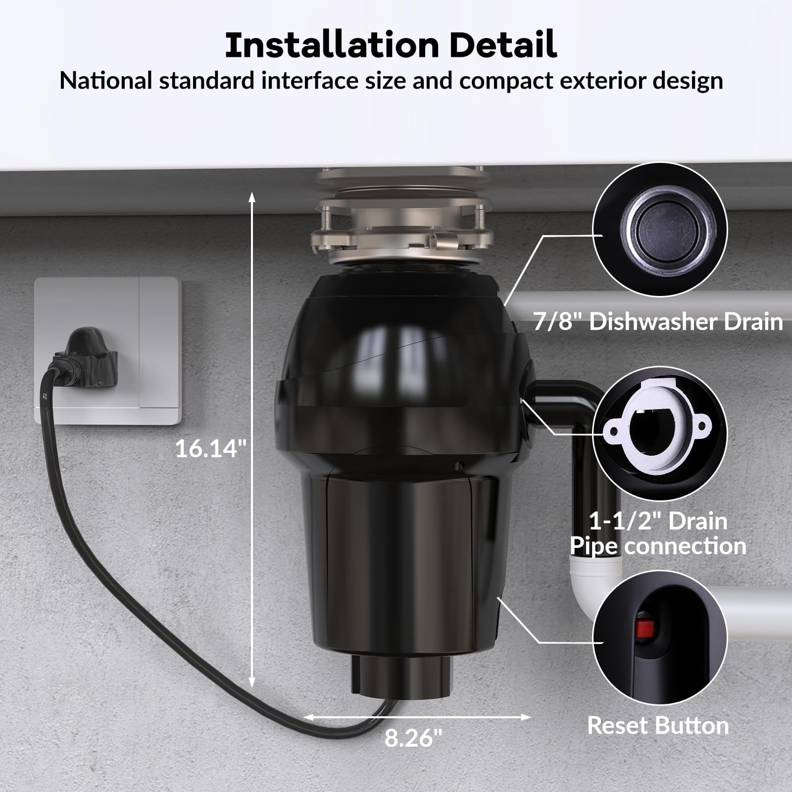 1 HP Garbage Disposal with Air Switch Kit, 3500 RPM 4-Stage Grinding Food Waste Disposer for Kitchen Sink, Quiet and Durable Waste Management, Gray/Matte Black