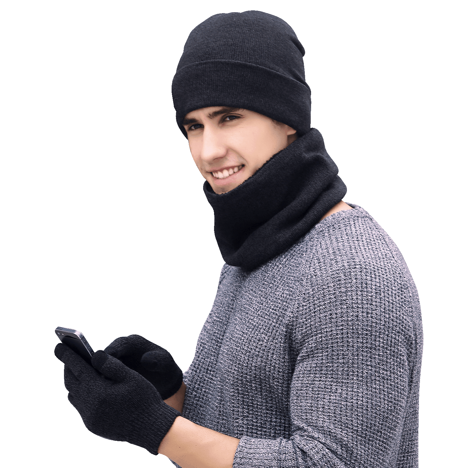 Likela Men Women Hat Scarf Touchscreen Gloves Set Knitted Neck Warmer Winter Plush Warm Outdoor Sport Unisex Simple Set 