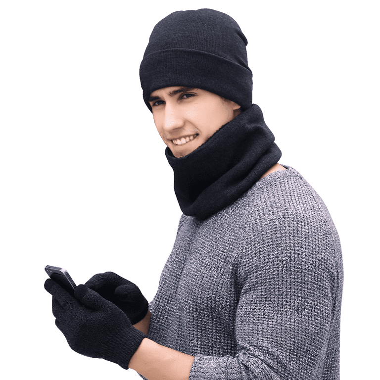 Women\'s Beanie Hat Scarf and Touch Screen Gloves Sets, Black Hat Scarf And Gloves Set For Women,Womens Winter Beanie Hats  main image 3