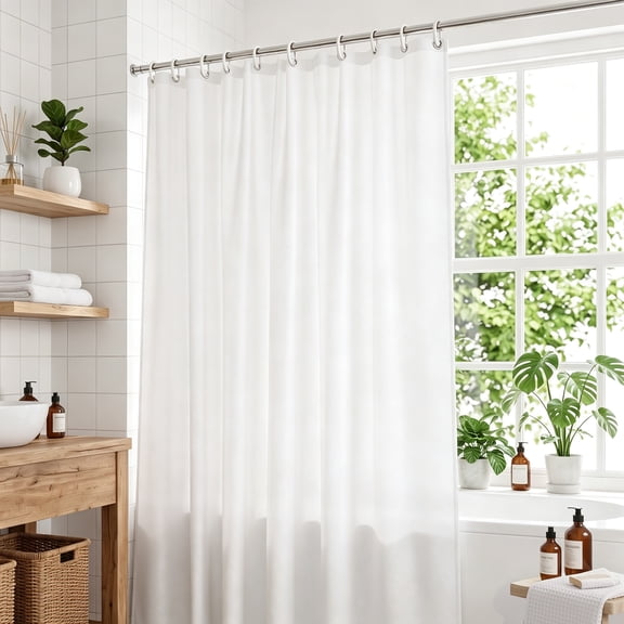 BASILKIT Shower Curtain, Brown Stripe Farmhouse Style, Ruffle Hem, Waterproof Fabric with 12 Hooks, 72" x 72"