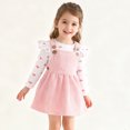thumbnail image 2 of SERTG Girls Heart Print Long Sleeve Overalls and Dress Set with Bow Hairband Fall Winter Soft Cotton Three-Piece Outfit(Pink,12-18 Months), 2 of 9