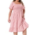 thumbnail image 2 of DARING DIVA Plus Size Flared Flowy Smock Ruffle Sleeve Floral Dress 2X Pink White, 2 of 7