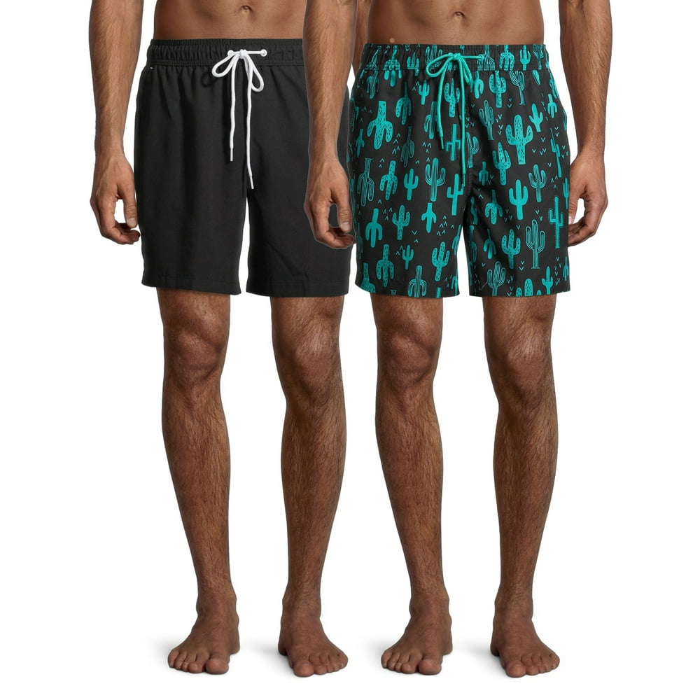 Men's and Big Men's 6" Basic Swim Shorts 2Pack, up to Size