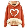 thumbnail image 3 of Yeaiivve Sherpa Lined Hoodies for Women Cute Heart Graphic Sweatshirt Winter Thermal Hoodie Drawstring Hooded Pullover Tops Orange XXXL, 3 of 6
