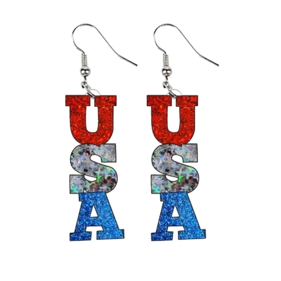American Patriotic Earrings American Flag Red White And Blue Earrings For Women 4th Of July Dangle Earrings For Women USA Alphabet Shape