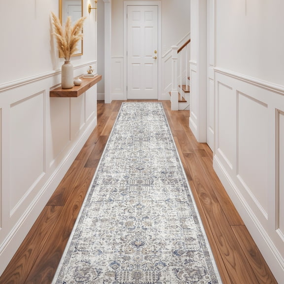 RUUGME 3x14 Washable Runner Rug - Vintage Hallway Runner Rugs with Non Slip Backing Stain Resistant Rugs for Kitchen Bedroom Home Decor Decoration Mat Distressed Carpet Runner for Bathroom 3x14 Brown