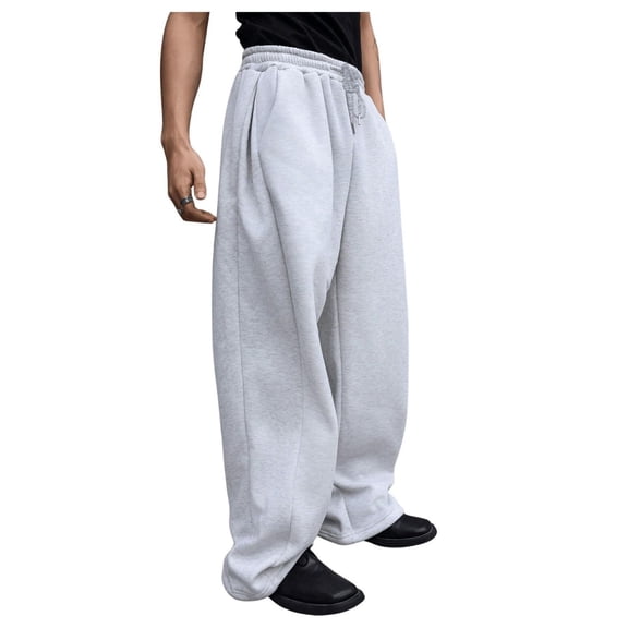 Dresfit Baggy Joggers Men Wide Leg Sweatpants Loose Drawstring Gym Trousers Casual Fleece Lounge Elastic Waist Sweat Pants with Pockets Light Gray L