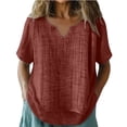thumbnail image 4 of Summer Tops for Women 2026 Short Sleeve Crew Neck Linen Cotton Shirts Plus Size Gauze Casual Dressy Blouse, Brown M, 4 of 6