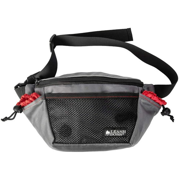 Leashboss | Dog Treat Training & Walking Fanny Pack | Includes 2 Training Treat Pouches, Large Center Storage Pocket, Built-In Doggie Waste Bag Dispenser | XL | Gray