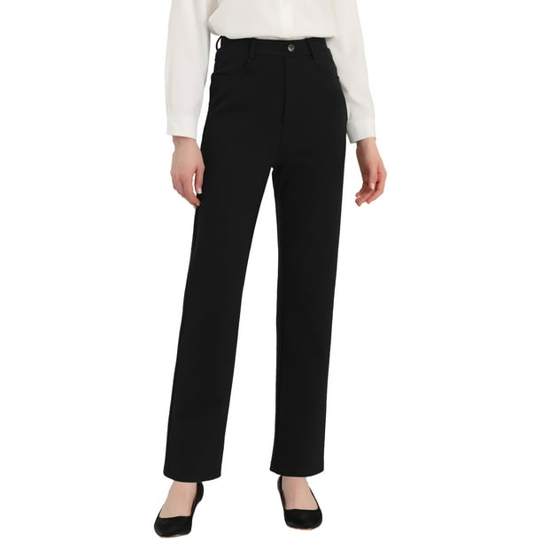 High Stretch Pants for Women's Straight Leg Work Office Casual Trousers  Black XS 