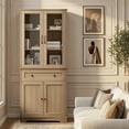 thumbnail image 4 of 72" Kitchen Pantry Cabinet with Glass Doors, Tall Pantry Storage Cabinet with Drawer & Adjustable Shelves, Freestanding Coffee Bar Cabinet, Farmhouse Kitchen Cabinet, Natural, 4 of 8