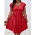 thumbnail image 4 of Tqcoqu Plus Size Women's Crisscross V-Neck Ruffle Sleeve A-Line Casual Mini Dress,Red Women's XL-XXXXXL, 4 of 8