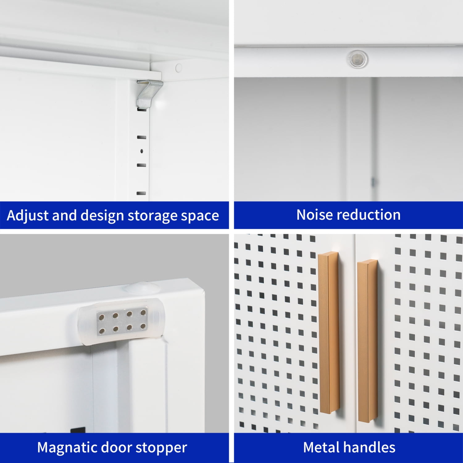 Lisonu Heavy-Duty Metal Garage Cabinet, Lockable Steel Storage with 2 Adjustable Shelves for Workshop & Utility Room, 180lb Shelf Capacity, White