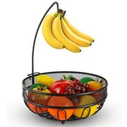 Fuleadture Fruit Basket Bowl with Banana Tree Hanger, Vegetables Storage Snacks holder Rack Bread Stand-Bronze