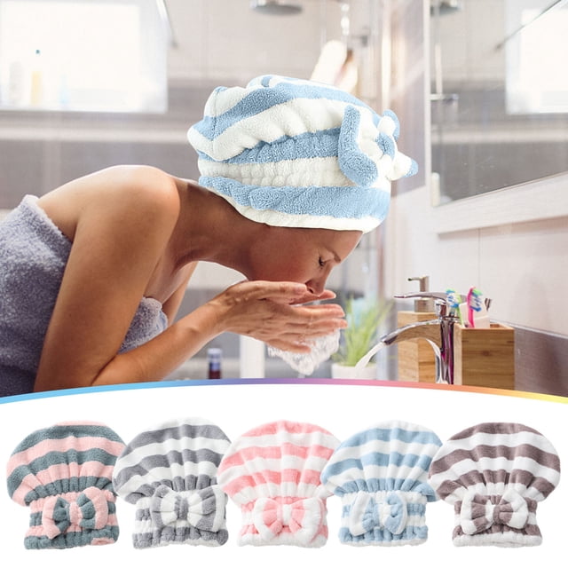 onlyliua ¡ ¡Promoción de Temporada! Gorro para Secador de Peloton con Pajarita de Terciopelo Coral, Toalla Absorbente de Microfibra de Secado Rápido, Gorro de Ducha de Princesa a Rayas