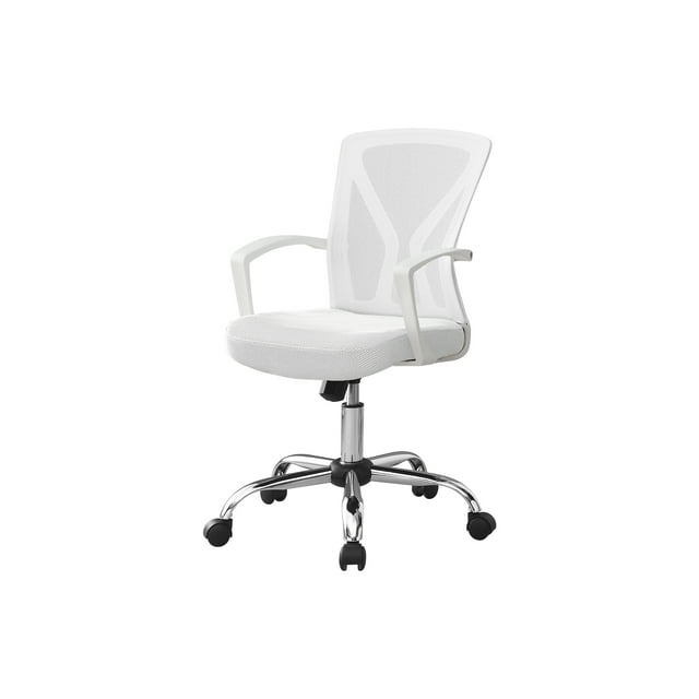 Monarch Specialties Chaise De Bureau, Hauteur Ajustable, Pivotant, Ergonomique, Appuis-bras, Bureau, Travail, Métal, En Tissu, Blanc, Chrome, Contemporain, Moderne