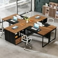 thumbnail image 4 of L-Shaped Executive Desk with Reversible File Cabinet, 3" Office Desk with Storage Drawers, Walnut & Black, 4 of 6