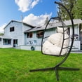 thumbnail image 2 of Wicker Egg Hanging Chair, Indoor Outdoor Swing Egg Chair with Stand, Cushion & Pillow, Hammock Chair Swing with Stand, Hanging Lounge Chair for Patio Backyard Balcony Garden Bedroom, K3092, 2 of 10