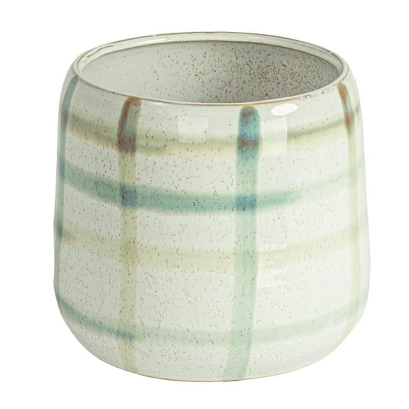 Creative Co-Op Round Grid Pattern Stoneware Planter, Multicolor