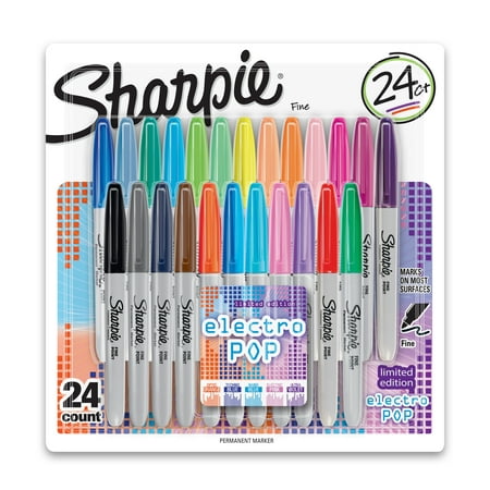 Sharpie Electro Pop Permanent Markers, Fine Point, Assorted Colors, 24 Count
