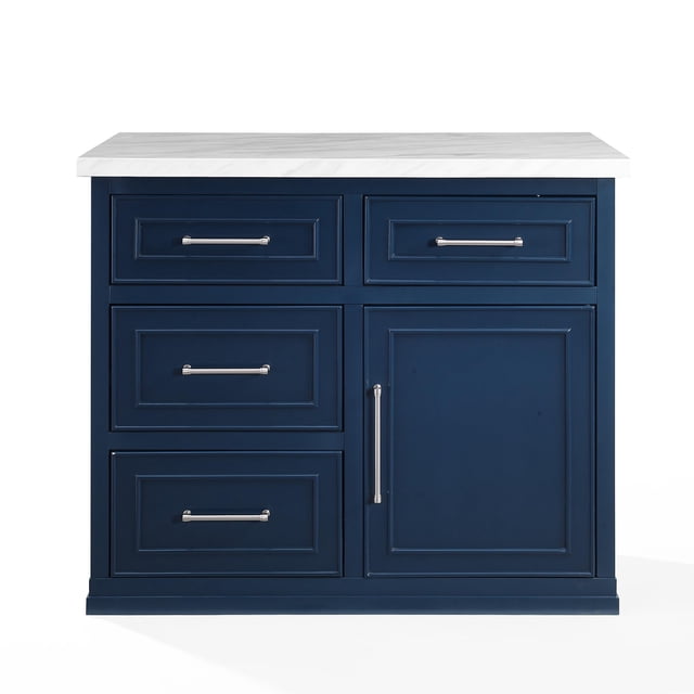Crosley Furniture Cutler Faux Marble Top Kitchen Island in Navy/White Marble