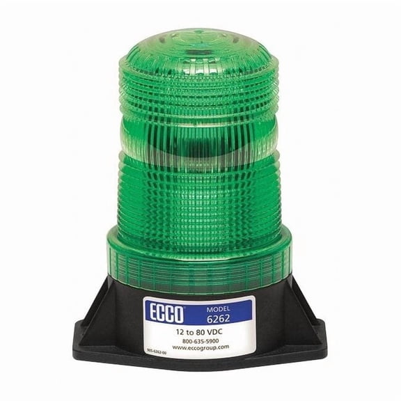 Ecco Beacon Light, Green, 12-80V DC, 80 FPM, 3 7/8 in Dia., Permanent 6262G