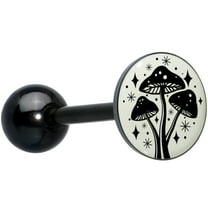 Body Candy 14G Women 316L Stainless Steel Black Glow in the Dark Mystic Mushroom Mens Barbell Tongue Ring Body Piercing Jewelry 5/8”