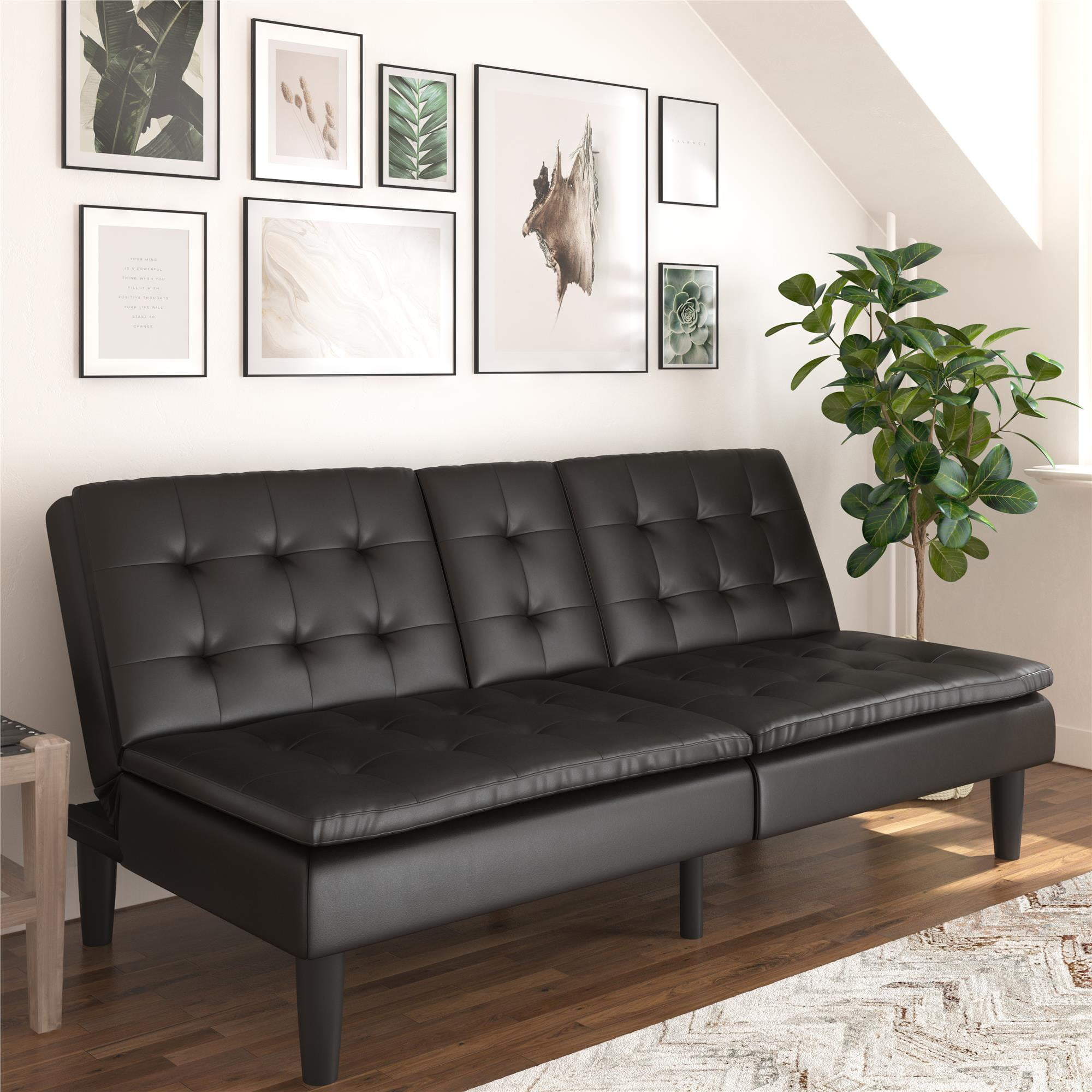 Mainstays Memory Foam Futon with Cupholder and USB, Dark Brown Faux