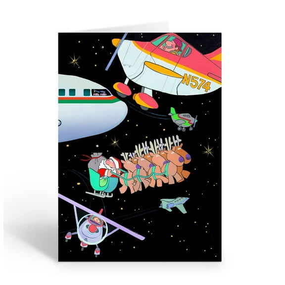 Stonehouse Collection Funny Airplane Christmas Cards, Santa Caught in the Airlin