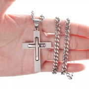 QQTDFG Men Cross Pendant Necklace Stainless Steel Crucifix Curb Chain Gold Black Silver-Silver-18inch or 45cm