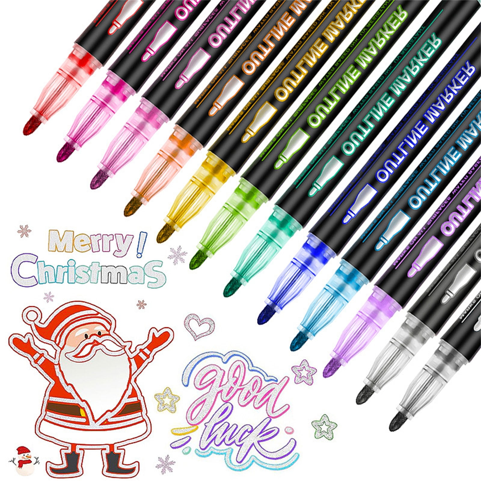 Marker Pen Smooth Flowi Double Line Glittering Gel Pen For Drawing Writing On Multiple Surfaces Fade Resistant Art Tools