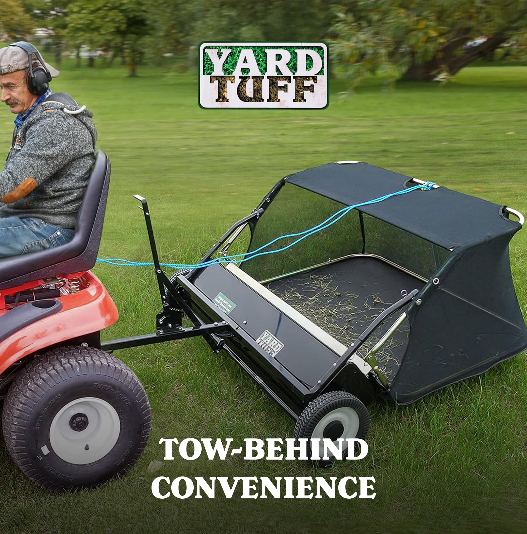 Yard Tuff 42 Inch Quick Assembly Tow Style Lawn Yard Debris Sweeper