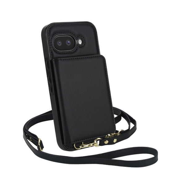 ELEHOLD Crossbody Case for Google Pixel 9A, RFID Leather Flip Wallet Case with Card Holder and Kickstand,Black