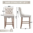 thumbnail image 5 of Paproos Upholstered Bar Stools Set of 2, Velvet Barstools with Tufted Back and Wood Legs, Modern Farmhouse Counter Height Bar Chairs with Chrome Nailhead Trim for Home Pub, Kitchen Island, Beige, 5 of 10