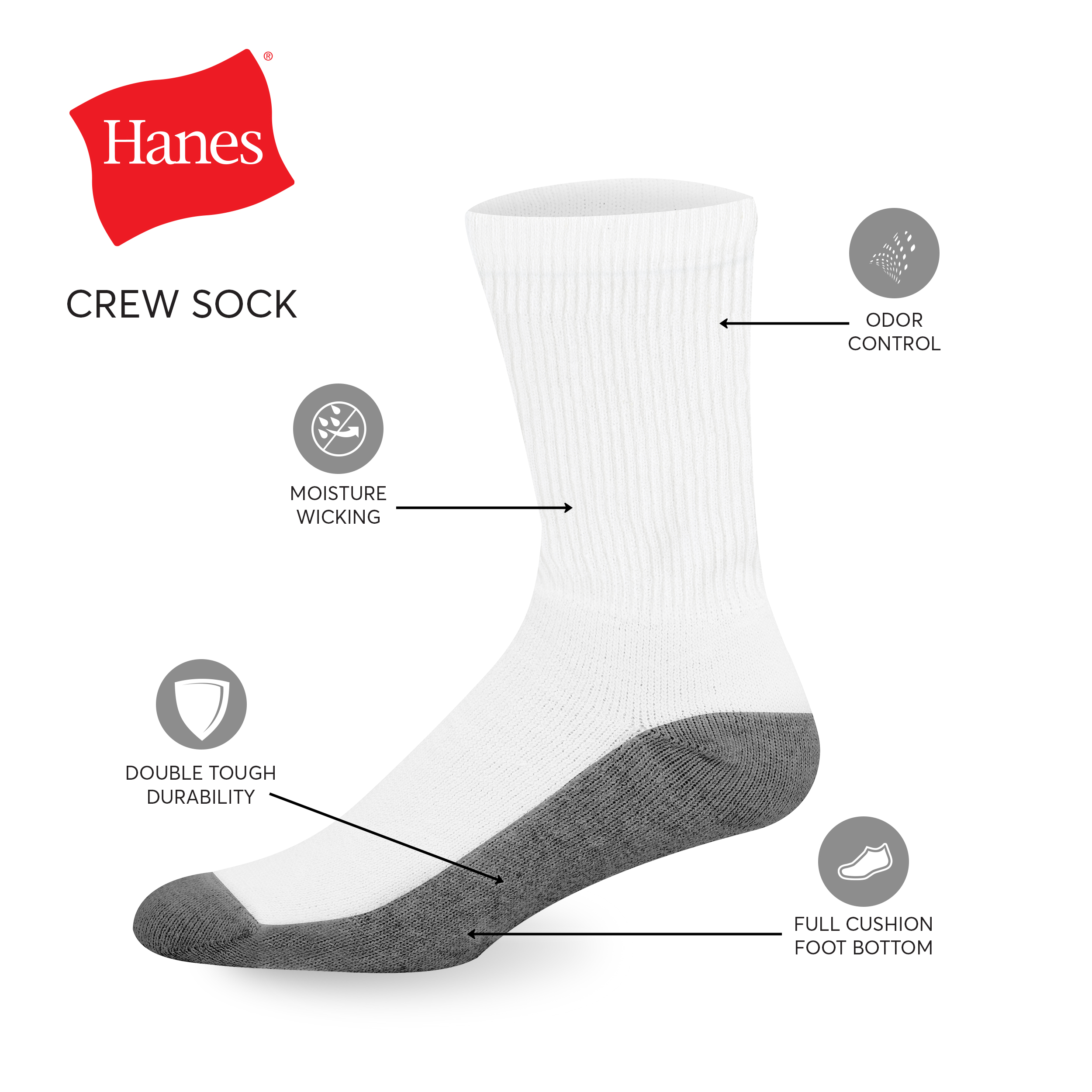 Hanes Men's Max Cushion Crew Socks, 6-Pack photo 5