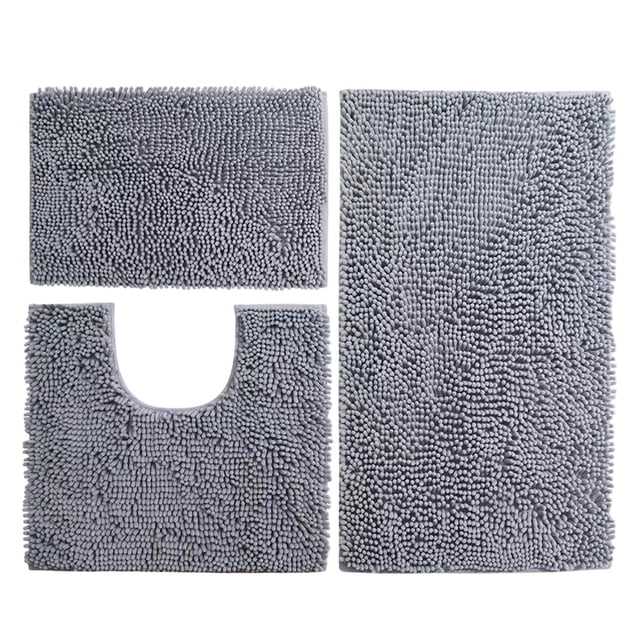 Yuarrent Lujosas alfombrillas de baño a rayas suaves para una experiencia cómoda Juego de 3 piezas de alfombrillas supersuaves Juegos de accesorios de baño gris claro