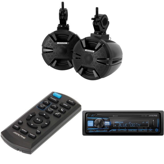 Alpine SPV-65RGB-CAN 6.5” Cage-Mounted Universal Weather-Resistant Coaxial RGB LED Speaker Pods w UTE-73BT Source Unit & Remote