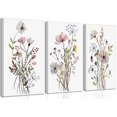 thumbnail image 1 of UZXTFQU Arte de pared de 3 piezas con lienzo de flores silvestres en acuarela, 1 of 6