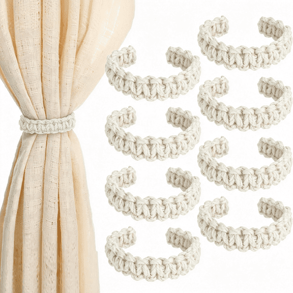 BZCOE 8Pcs Braided Curtain Tieback Rustic Drapes Holdback Boho Curtain Tie Backs Farmhouse Curtains Tie Holder Handmade Drape Rope Tieback for Home Office Sheer Weight Decor Drapery Straps Indoor