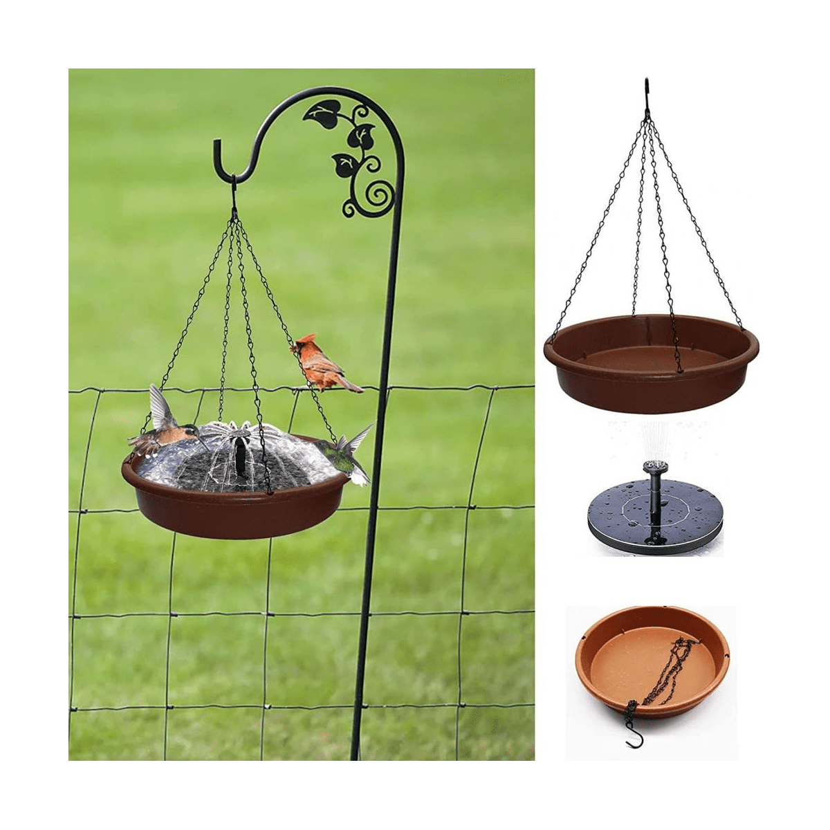 Moving Water Plastic Hangable Bird Bath Fountain with Pump