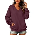 thumbnail image 2 of VV AVEORS Womens Sweatshirts No Hood Loose Fit Long Sleeve V Neck Casual Sweatshirt Fall Fashion Comfort Winter Hoodless Hoodies Wine L, 2 of 8