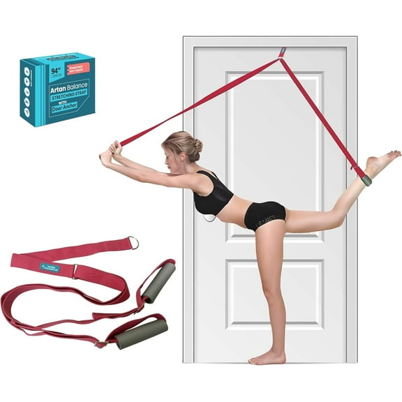 Artan Balance 94” Stretching Strap with Door Anchor and Adjustable Loops & Foam Pads