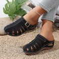 thumbnail image 3 of Rokment Womens Orthopedic Wedges Clogs Fisherman Sandals Boho Beach Vintage Buckles Leather Closed Toe Arch Support Platform Walking Mules Gladiator Backless Slip on Slides Summer Black Size 6, 3 of 7