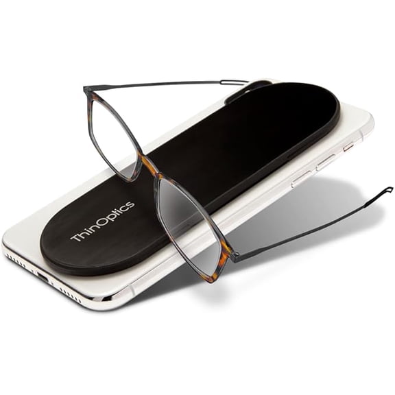Always With You by ThinOptics Reading Glasses with Slim Case – Readers Attach to Your Phone, Tablet, or Fit in Your Pocket - Rectangular Tortoise, 1.0x