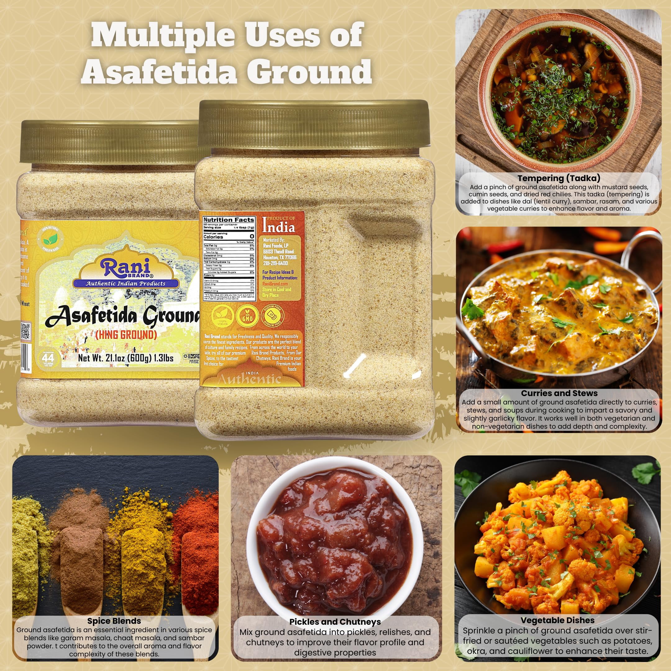 Rani Asafetida (Hing) Ground 21oz (600g) ~ All Natural | Salt Free | Vegan | NON-GMO | Kosher | Asafoetida Indian Spice | Best for Onion Garlic Substitute