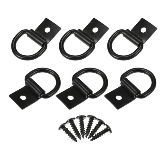 6 Pcs Automotive D-Ring Tie Down Strap Rings 1/4" Multi-Purpose Anchors Hooks Black with Screws