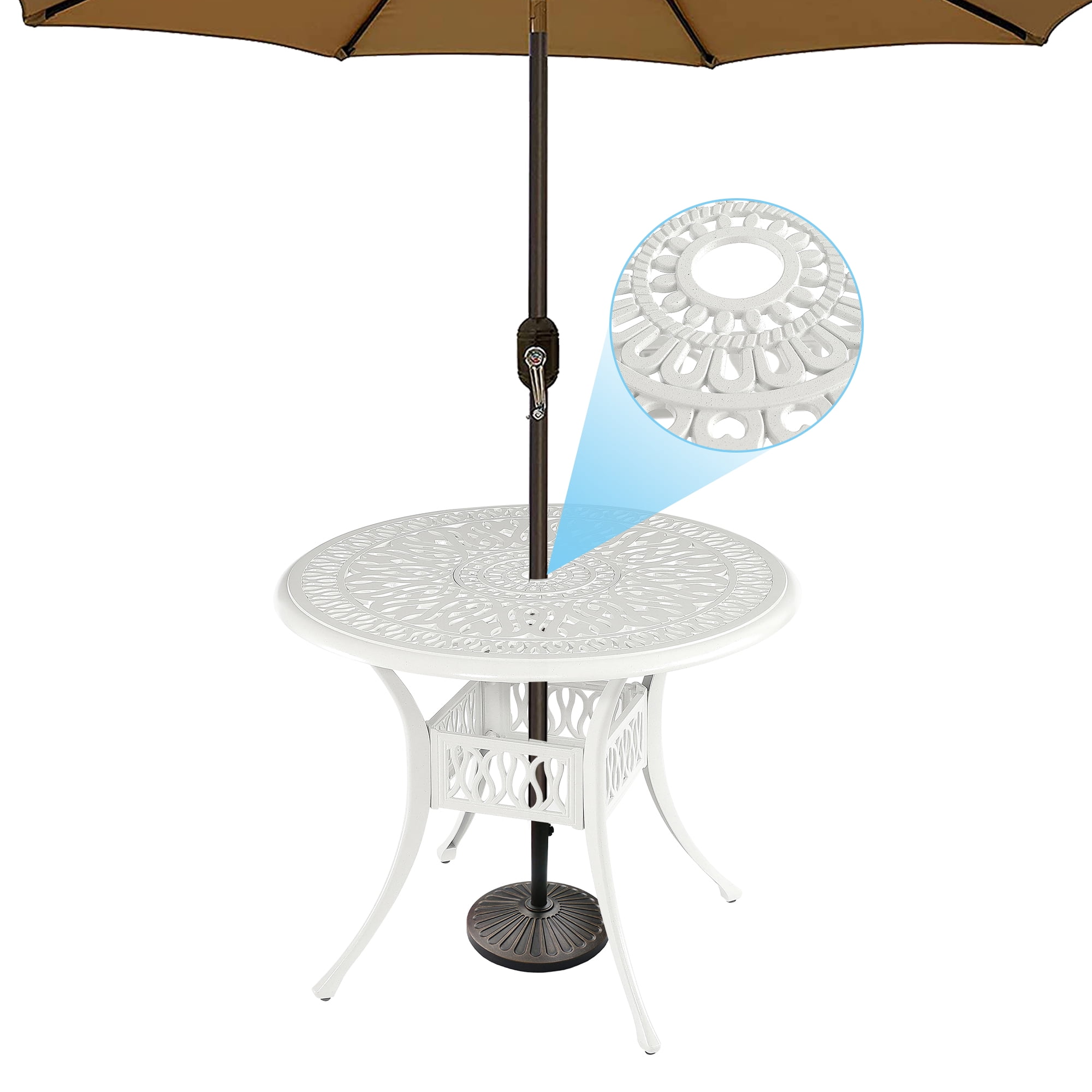 Kadyn 5PCS Outdoor Furniture Dining Table Set, All-Weather Cast Aluminum Patio Furniturev with 1 Round Table, 4 Chairs and Umbrella Hole, Outside Patio Table and Chairs for Patio Garden Deck, White Kadyn 5PCS Outdoor Furniture Dining Table Set, All-Weather Cast Aluminum Patio Furniturev with 1 Round Table, 4 Chairs and Umbrella Hole, Outside Patio Table and Chairs for Patio Garden Deck, White