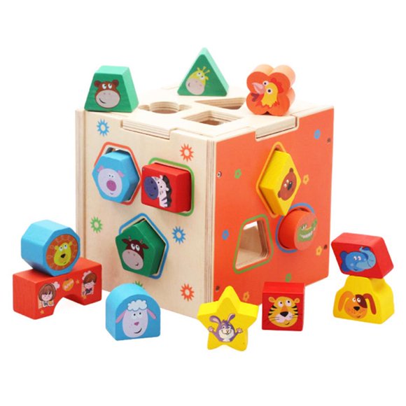 braveheart Cube Trieur de Formes en Bois Jouets avec 15 Blocs de Formes en Bois et Boîte de Tri Jeu d'Appariement d'Apprentissage Précoce pour Enfants