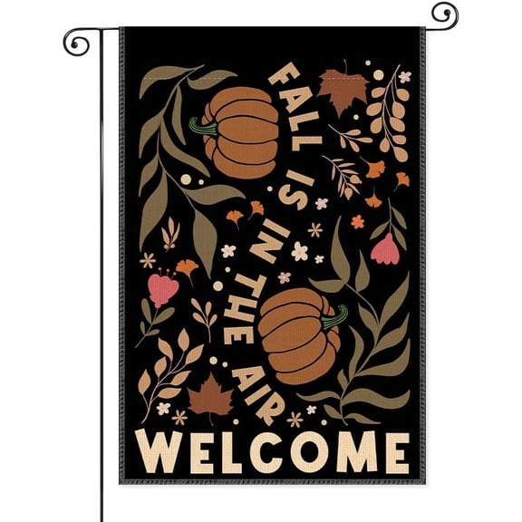Fall Is In The Air Welcome Pumpkin Garden Flag, Double Sided Yard Outside Farmhouse Indoor Decor Banner, Autumn Pumpkin Maple Leaves Flags, Rustic Thanksgiving Gifts for Family Friend